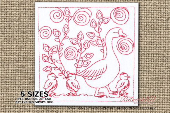 Adorable Duck with Ducklings Embroidery