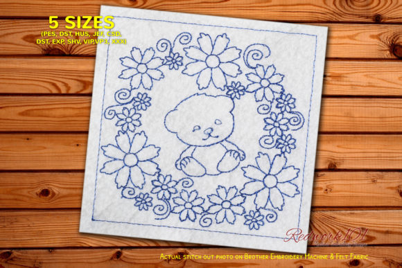 Charming Cute Baby Bear in Floral Circle