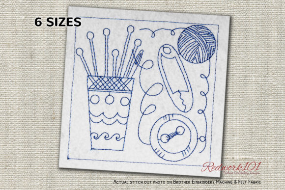 Charming Sewing Buttons and Needles Redwork